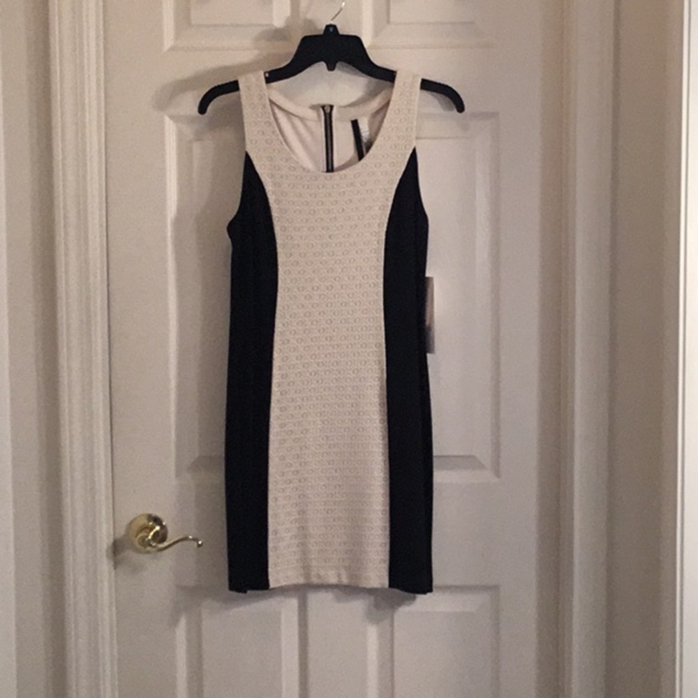 Kensie Black and White zip up cocktail dress.